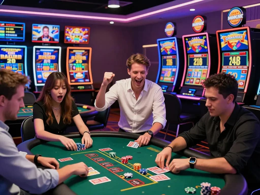 Players enjoying games at MM88 online casino with vibrant atmosphere and exciting wins.