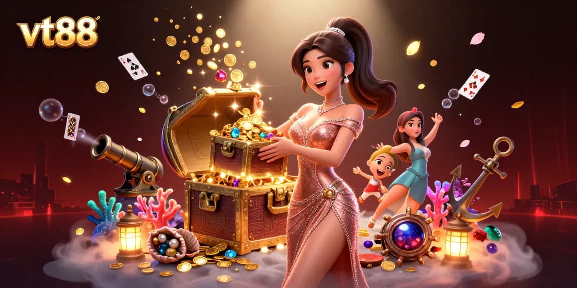 Join the excitement at vt88, where dazzling treasures await in this vibrant casino illustration!