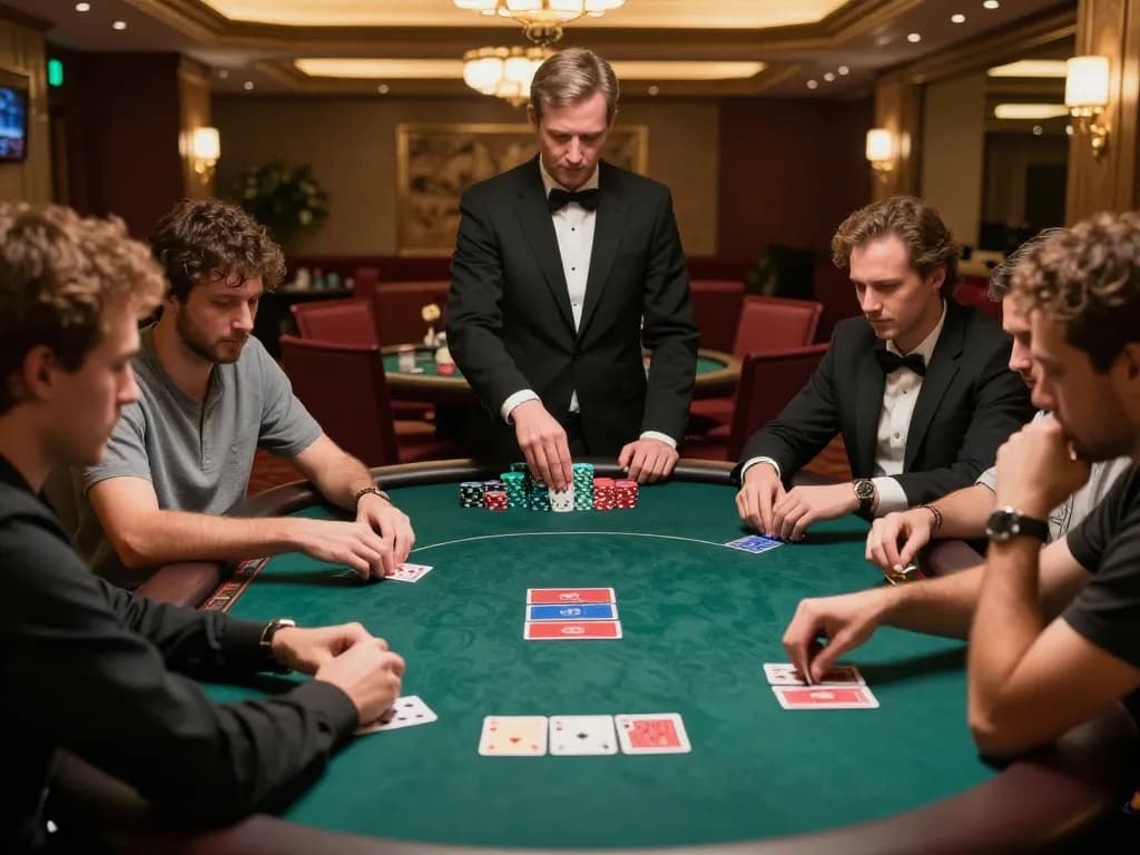 Players engaged in an exciting poker game at a luxurious casino, showcasing the thrill of 32win con gaming