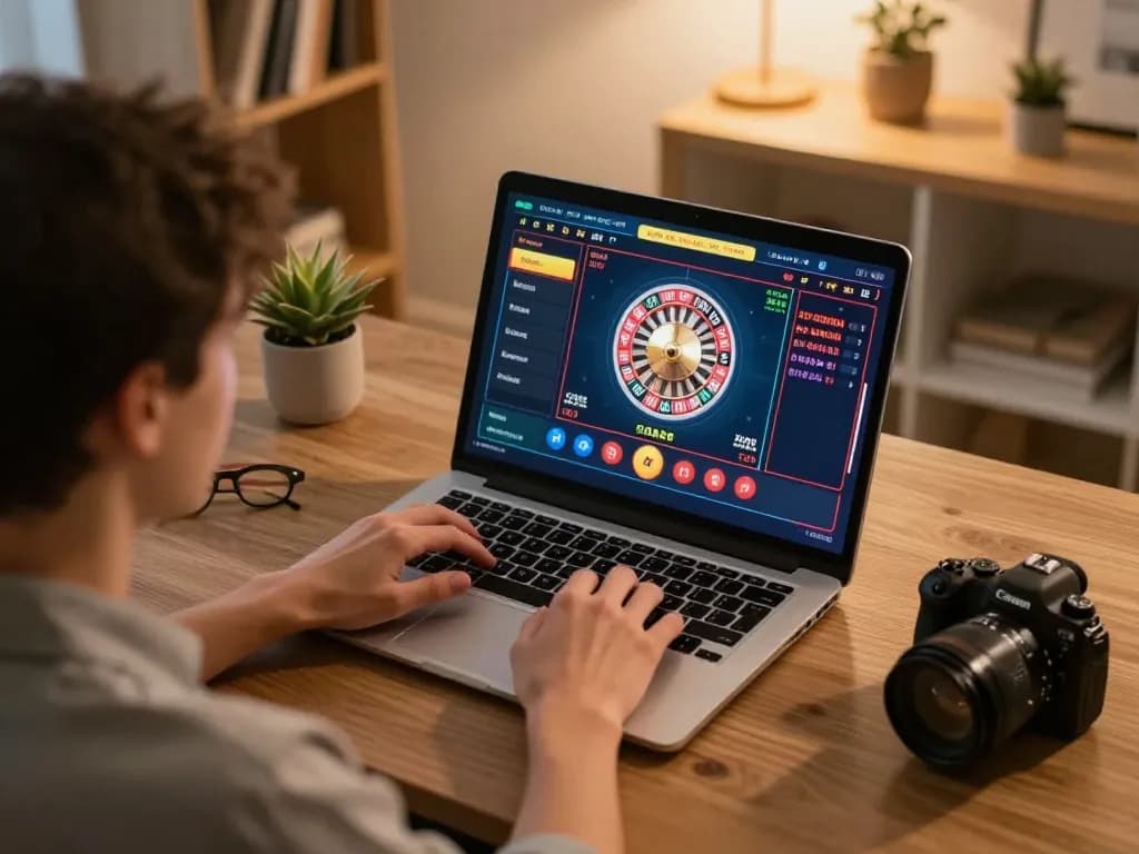 Engaged player strategizing on luck8 com during vibrant online roulette game at home.