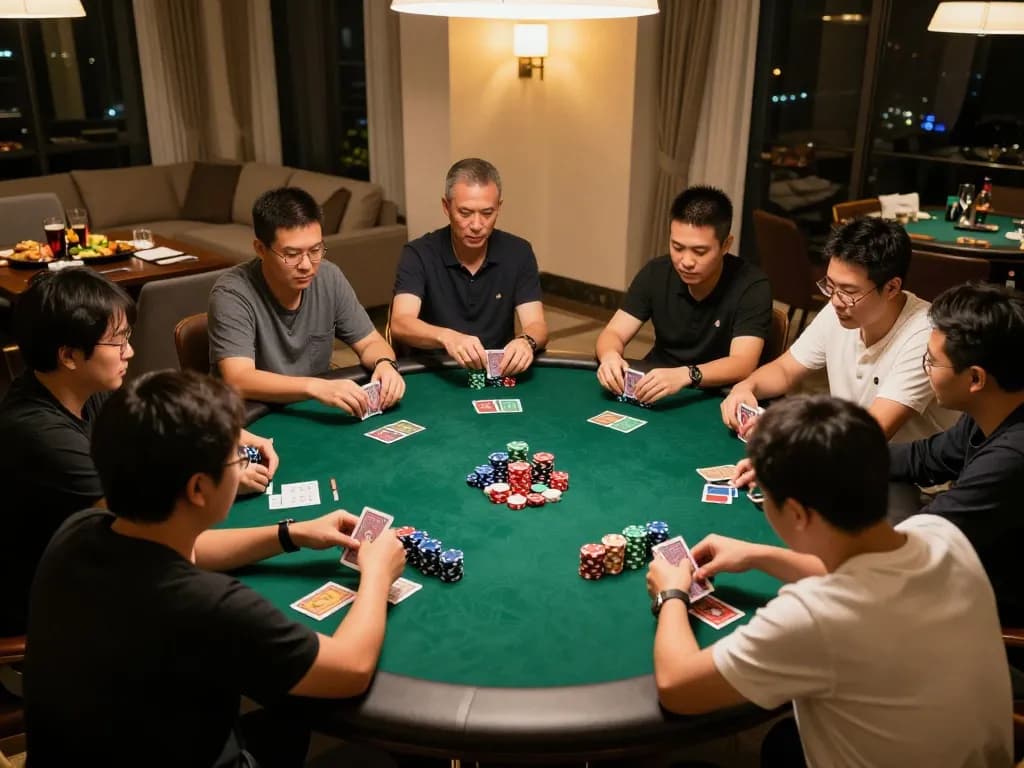 Friends engaging in a lively poker game at home, highlighting the thrill of game bài đổi thưởng.