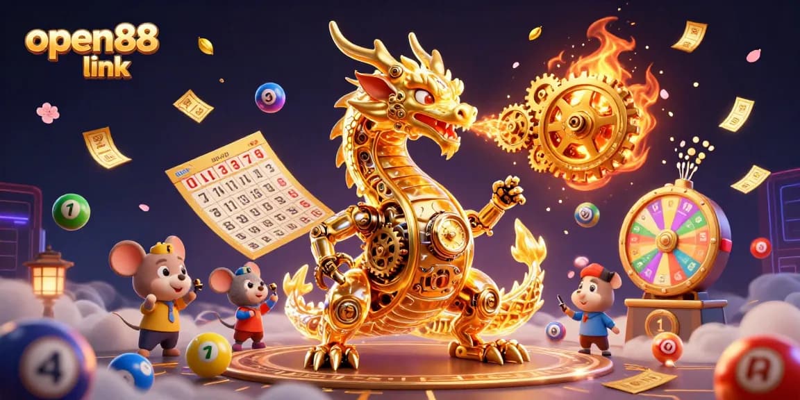 Play with golden gears and vibrant lottery elements at open88 link as luck strikes!