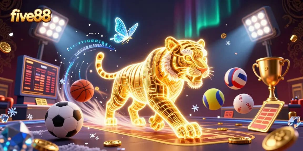 Experience the energy of five88 as a golden tiger lights up the digital casino landscape.