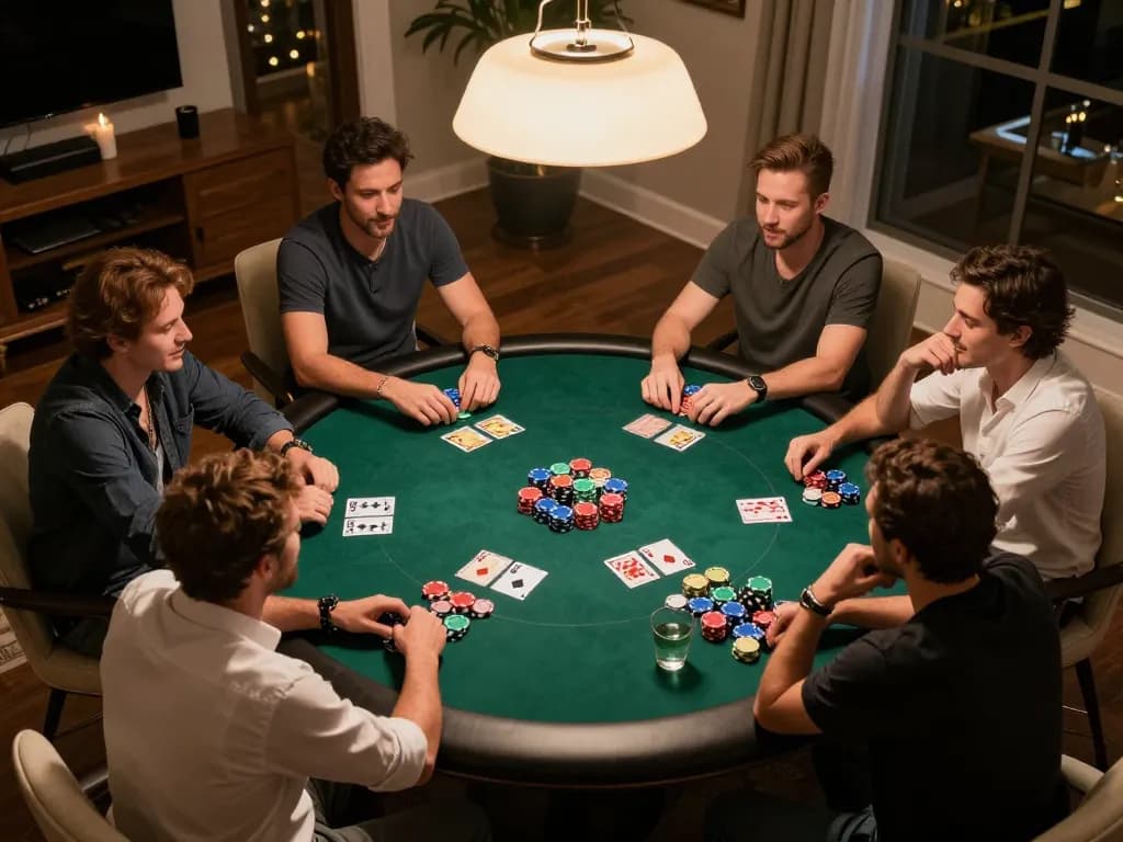 Players enjoying a friendly poker night at home while using 58wiin's platform for a strategic gaming experience.