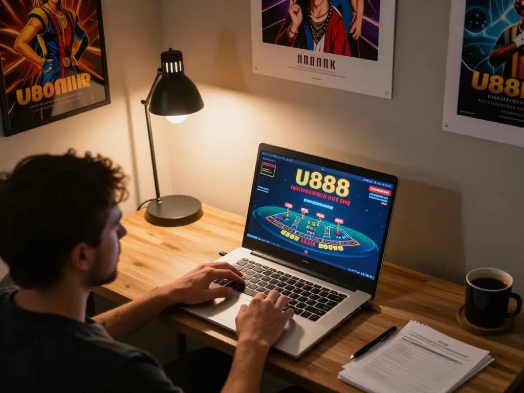 Person playing blackjack on u888 online casino platform, showcasing home gaming setup with a relaxed atmosphere.