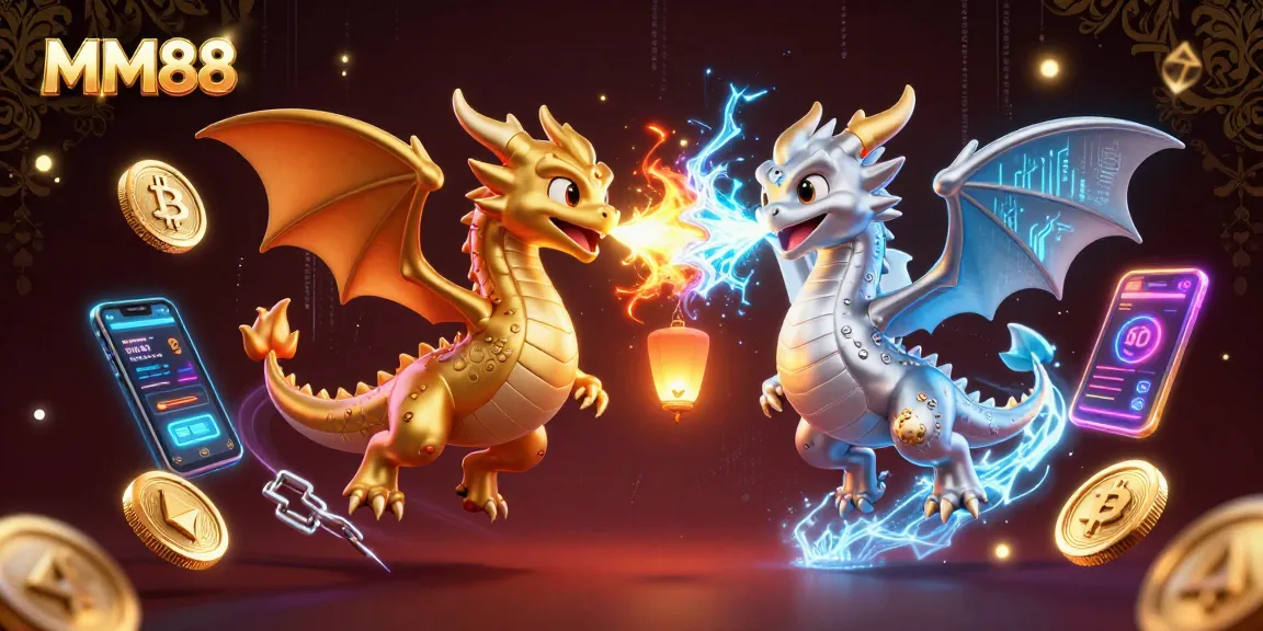 Engage in winning strategies at MM88 with spectacular dragon-themed 3D casino illustration.