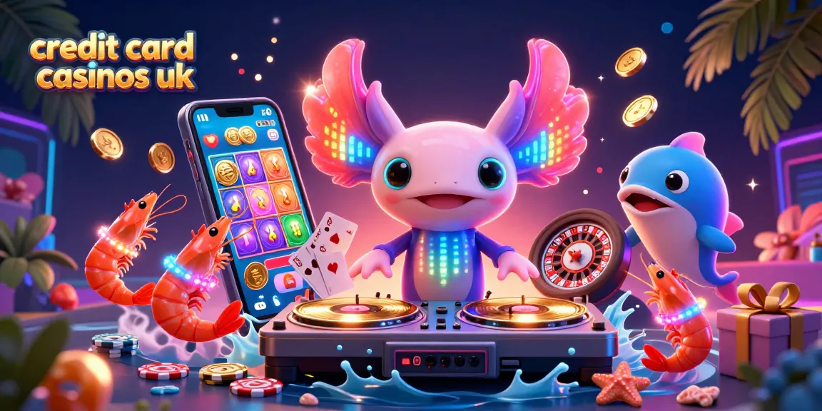 Engage with top credit card casinos UK through vibrant gaming action featuring axolotl DJ and friends.