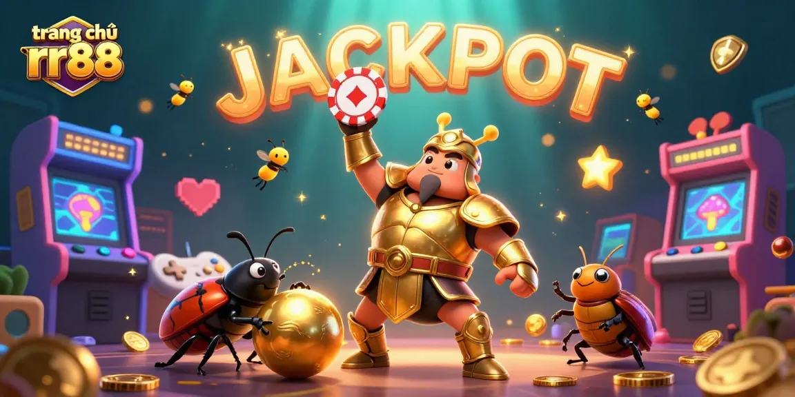 Experience thrilling wins at trang chủ rr88 with an epic 3D gaming scene of a victorious beetle champion.