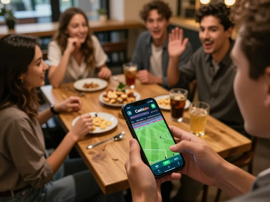 Cakhiatv app users engaging with live football matches, showcasing mobile gaming excitement.