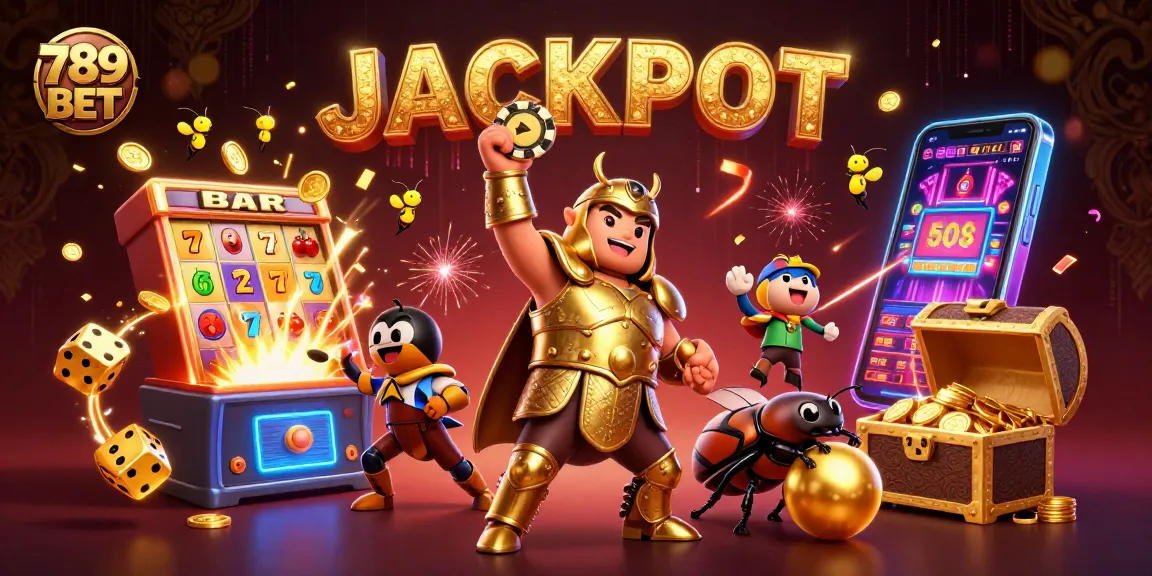 Experience the thrill of 789 BET with a 3D beetle duo in a vibrant casino world showcasing jackpots.