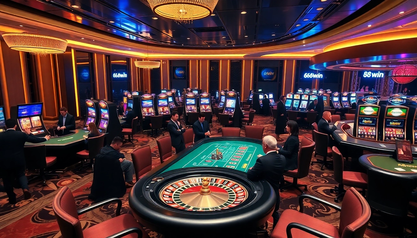 Engage with thrilling gameplay at 68win's vibrant poker table in a luxurious casino setting.