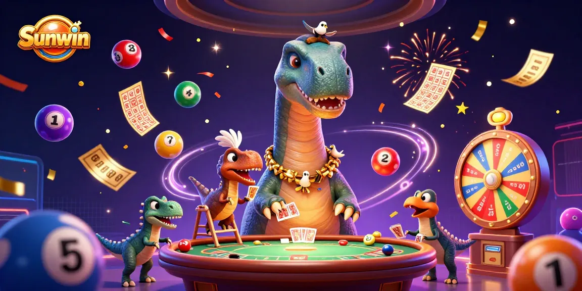 Sunwin players enjoy dynamic lottery games with colorful elements in an animated casino scene.