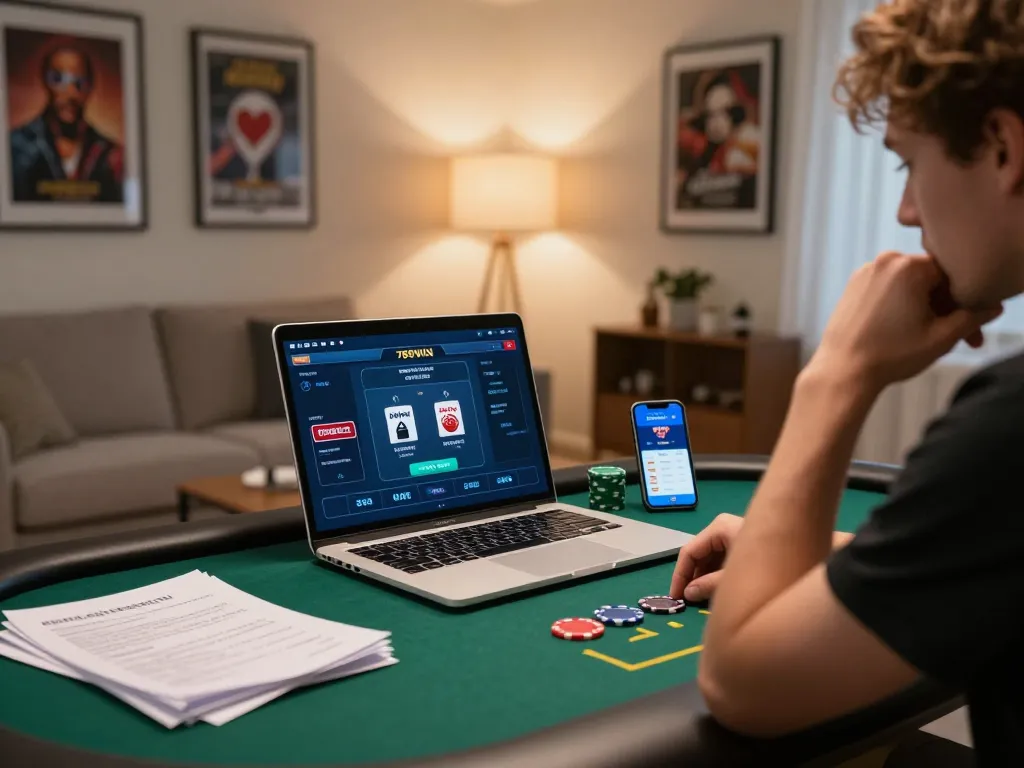 Engaging in a thrilling poker game while using the 789WIN app in a cozy home setting.