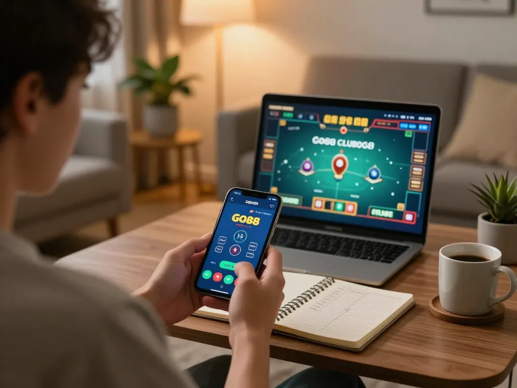 Playing on the Go88 club app, a player engages in exciting mobile casino gameplay at home.