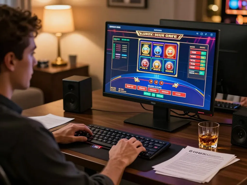 Engaging gameplay at Trang chủ 123Win with a person strategizing for online casino gaming.