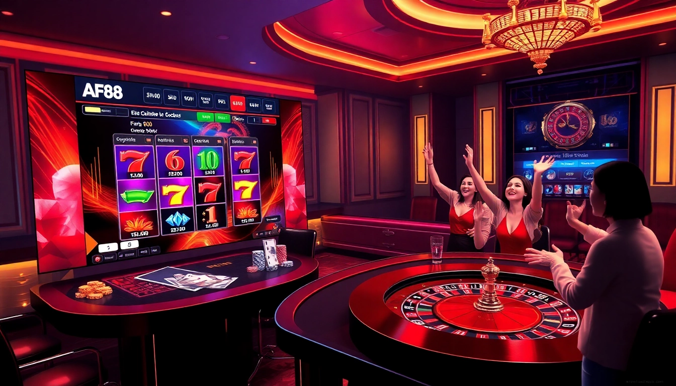 Engaged players enjoying the AF88 online casino experience at a vibrant betting table.