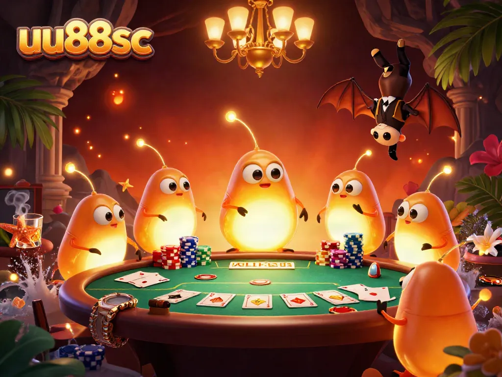Experience the vibrant world of uu88sc with glowworms illuminating a lively casino scene.