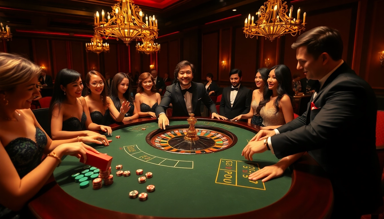 Players enjoying the excitement of luck8 at a luxurious casino roulette table.