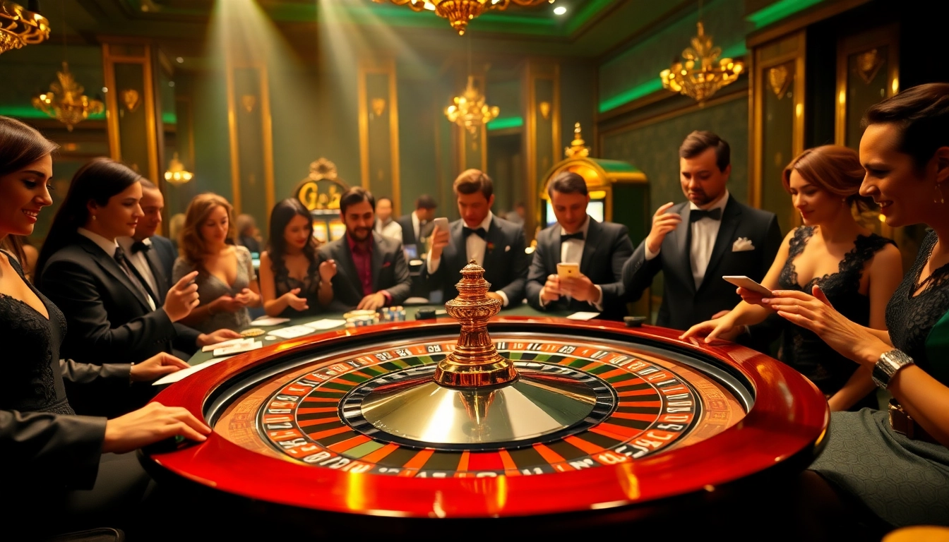 Go8 players excitedly betting at a luxurious casino table, showcasing elegance and thrill.