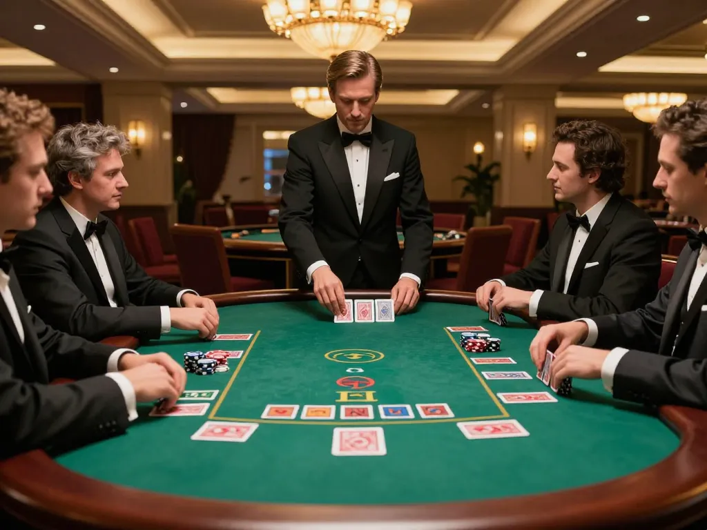 Players strategizing at blackjack table, vin777 ambiance heightening the thrill of the game