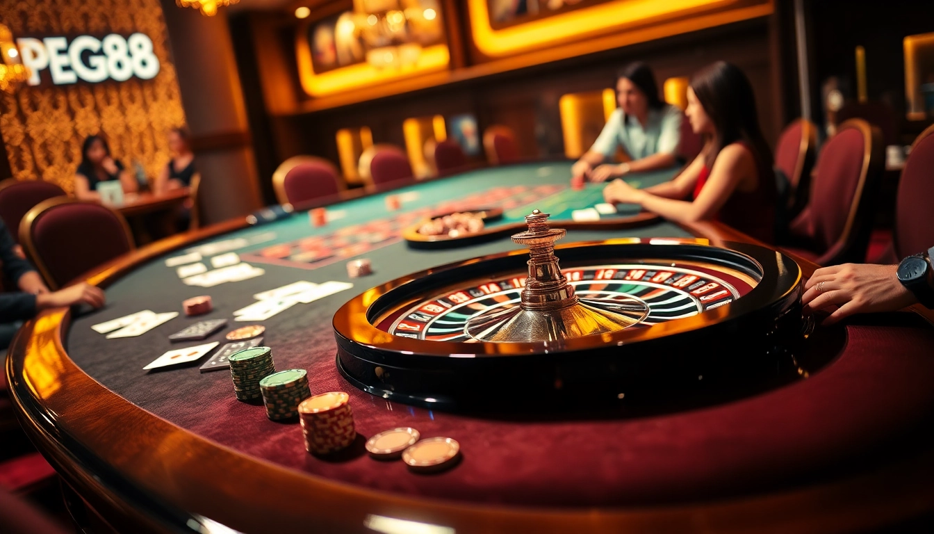 Experience a thrilling moment in a PG88 casino with players enjoying roulette and strategic betting.