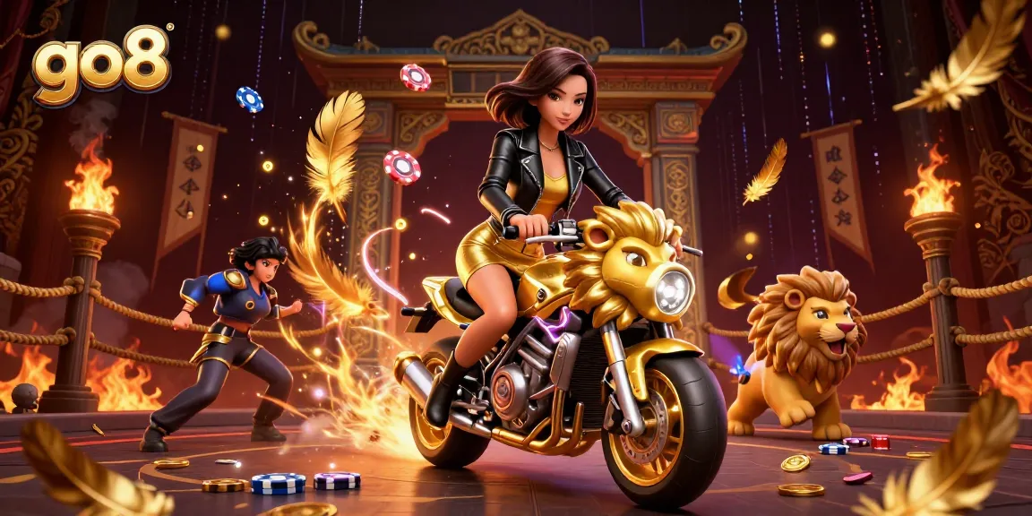 Engage in thrilling gaming adventures at GO8 with captivating visuals of a glamorous character and rich casino elements.