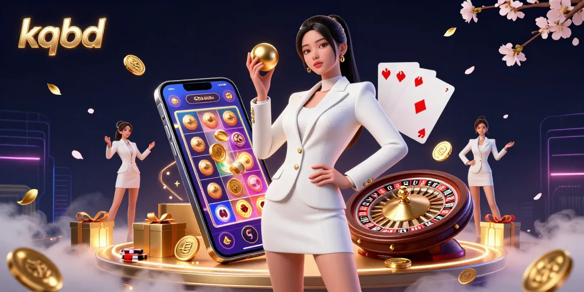 Engage with KQBD as a stylish Asian woman showcases winning strategies in a luxurious casino setting.