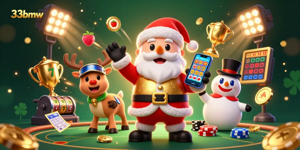 Betting and gaming excitement comes alive with festive characters at 33bmw in this vibrant 3D illustration.