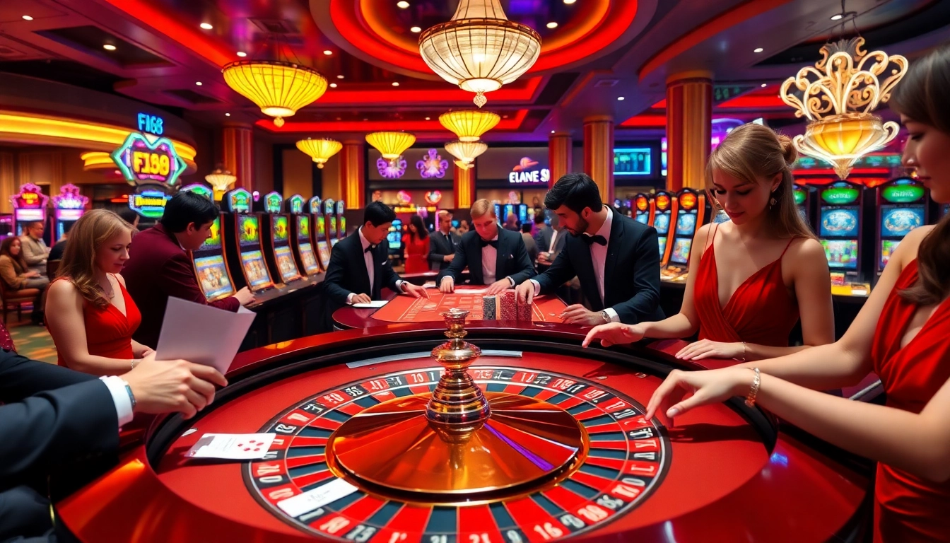 Excited players betting at a roulette table in the vibrant atmosphere of F168 casino.