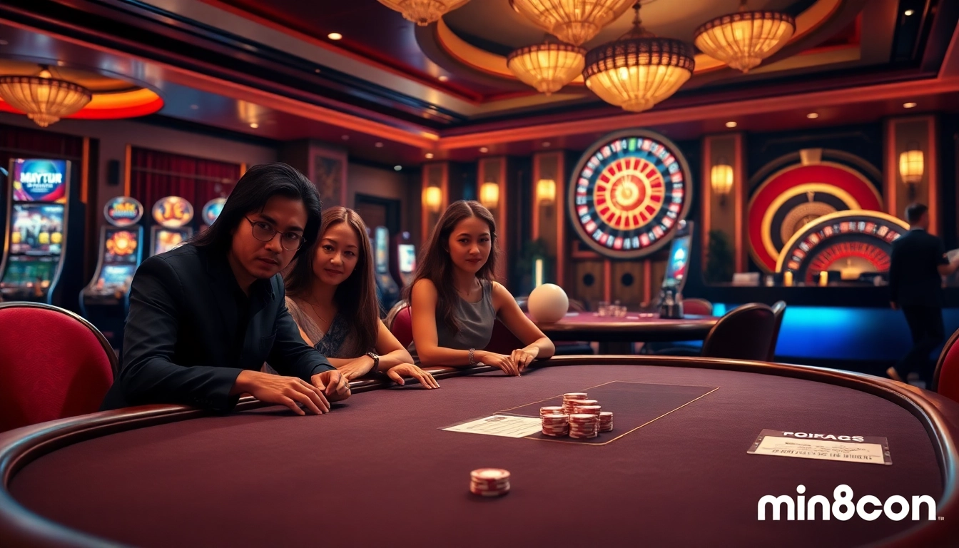 Experience high-stakes action at min88 com with diverse players focused on a luxurious poker table.