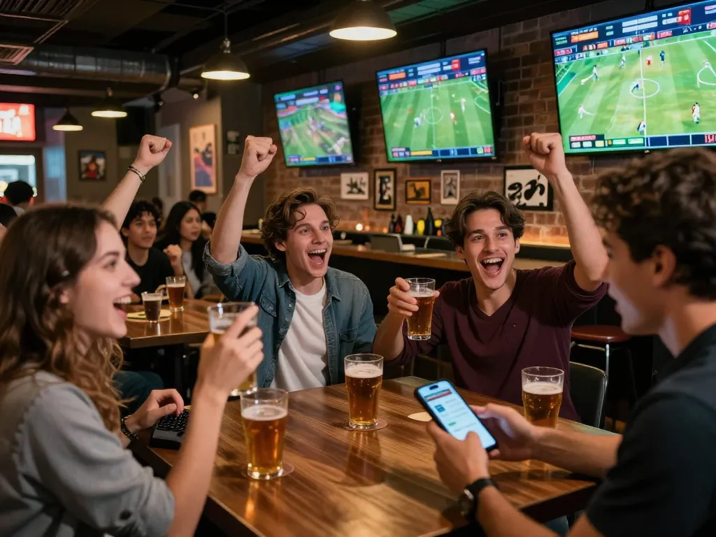 Experience the excitement of sports betting at https://tx88at.com/ with friends at a lively bar.