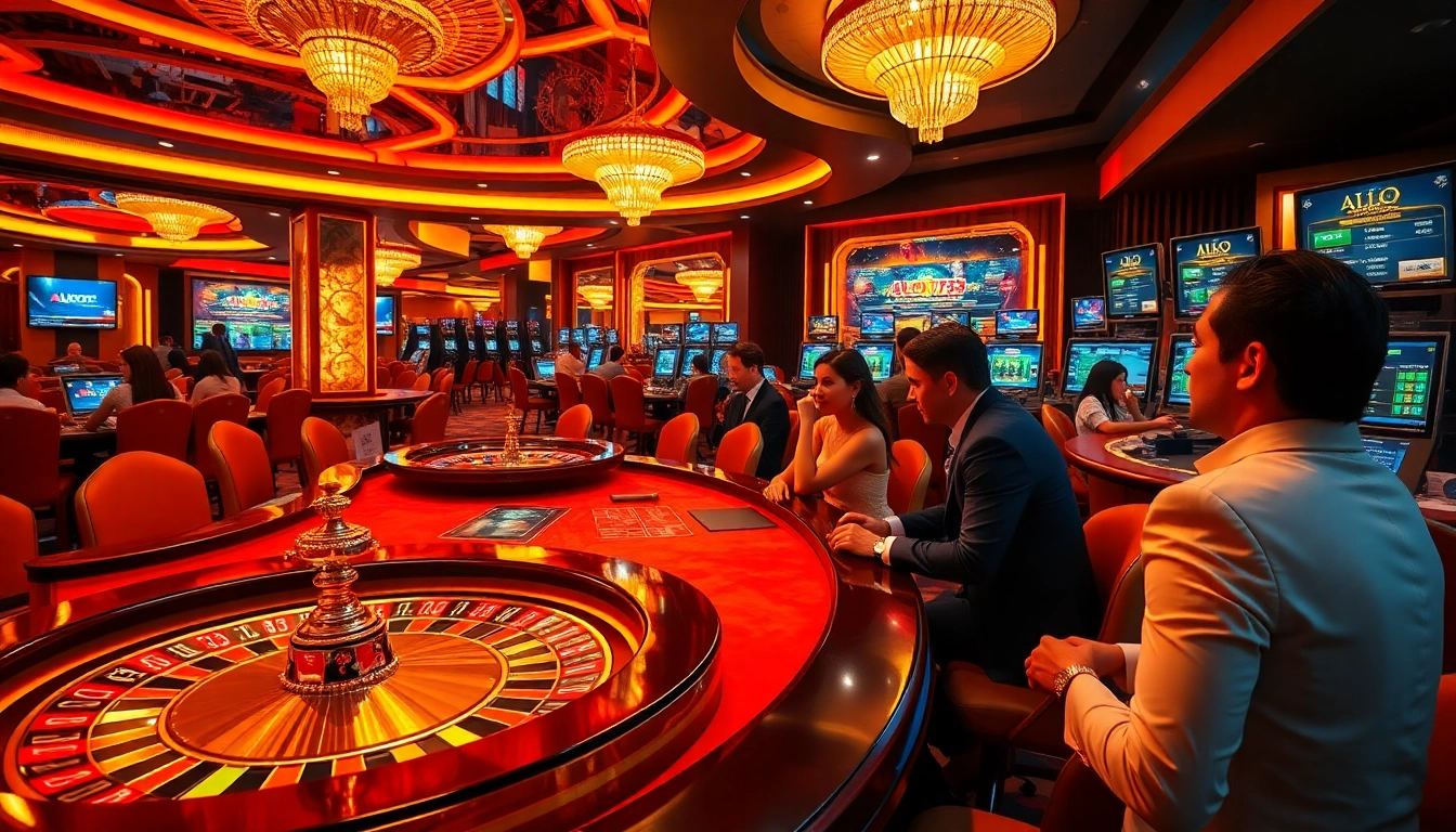 Players strategizing bets at the ALO789 casino table with vibrant ambiance.
