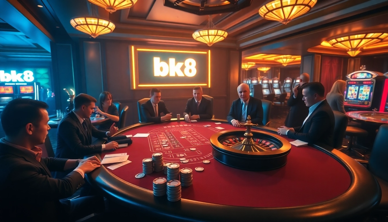 Experience the thrill of gambling at BK8 with a vibrant poker table scene.
