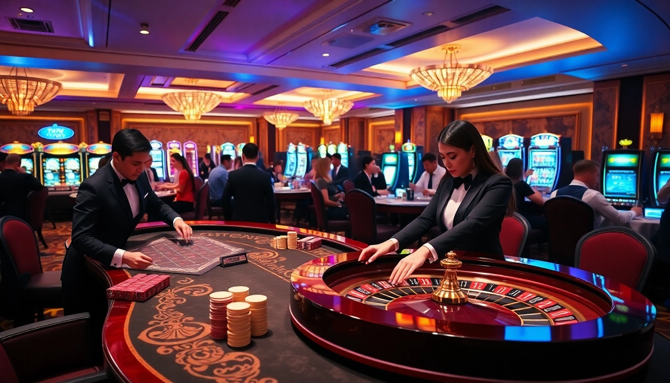 Experience the excitement at Typhu88 with vibrant casino tables and joyful players.