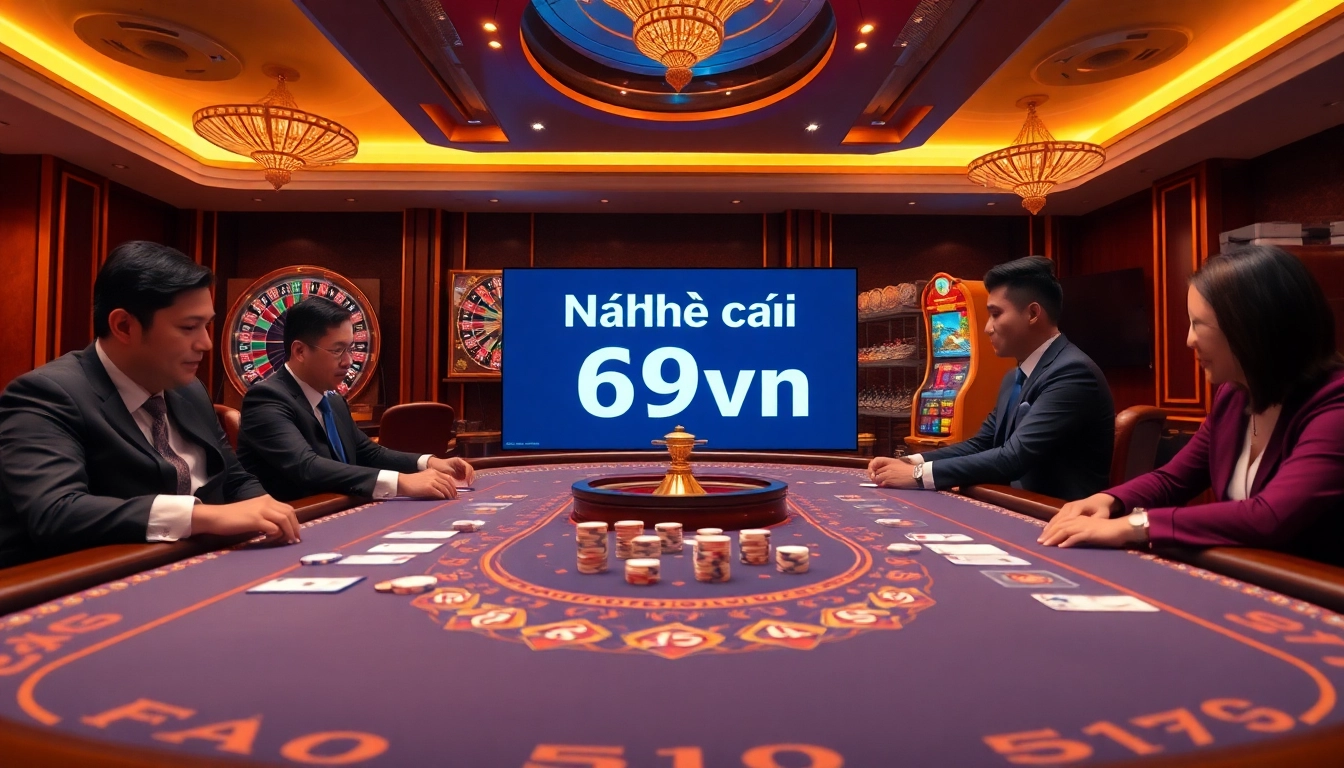 Experience the thrill of online gambling with Nhà cái 69vn, showcasing a high-stakes poker scene.