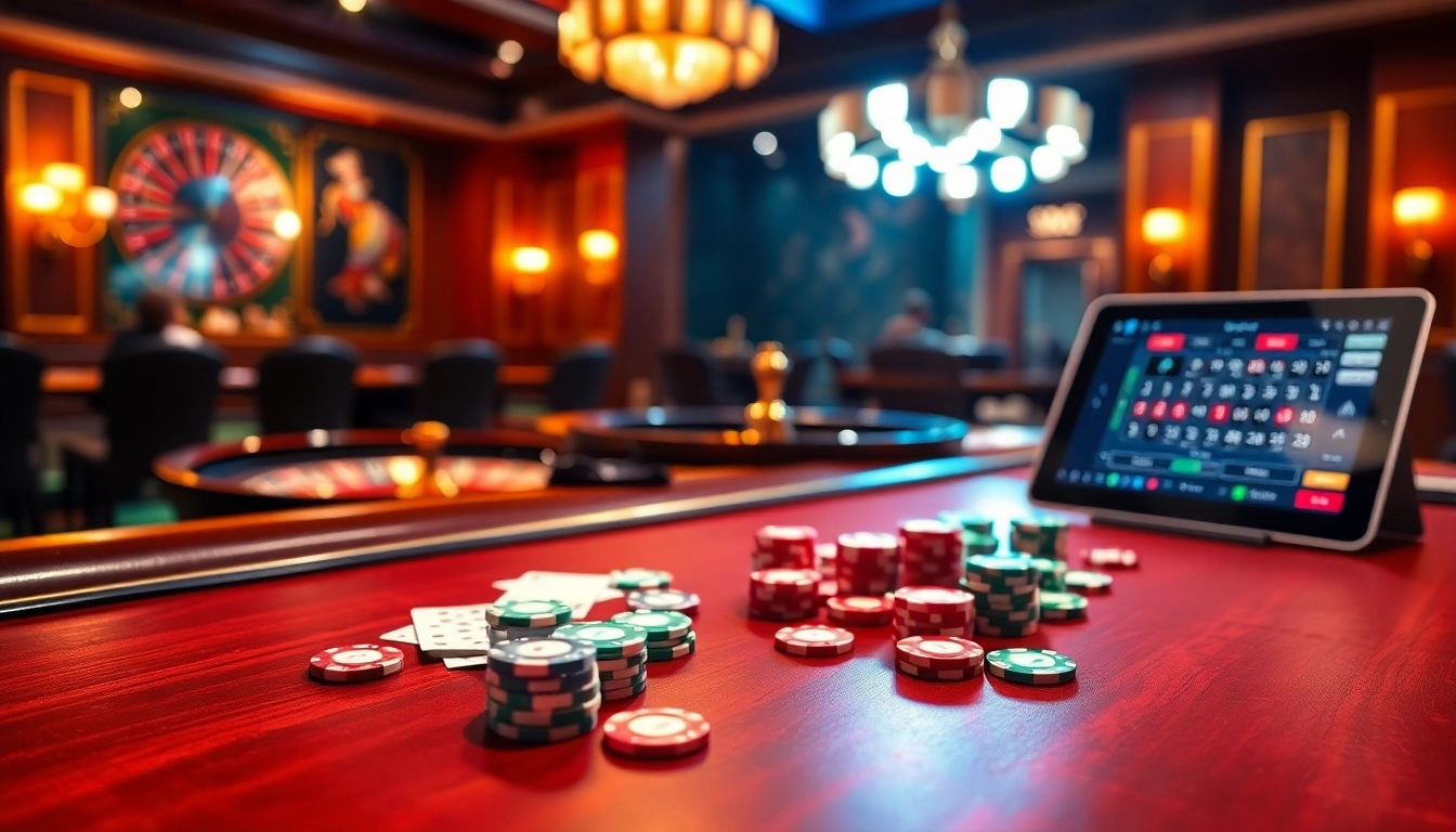 Exciting poker game scene at TG88 casino with vibrant chips and cards.