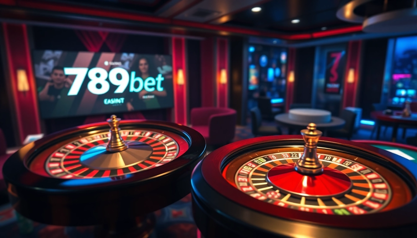 Engaging players in a stunning online casino setting at 789bet, featuring roulette and poker.