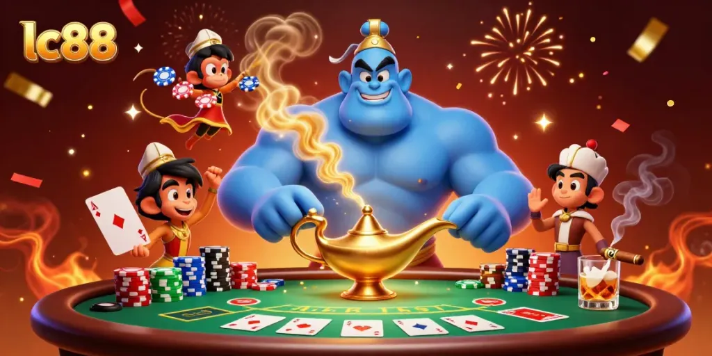 Engage in thrilling gaming at lc88 with a vibrant casino scene featuring magical elements.