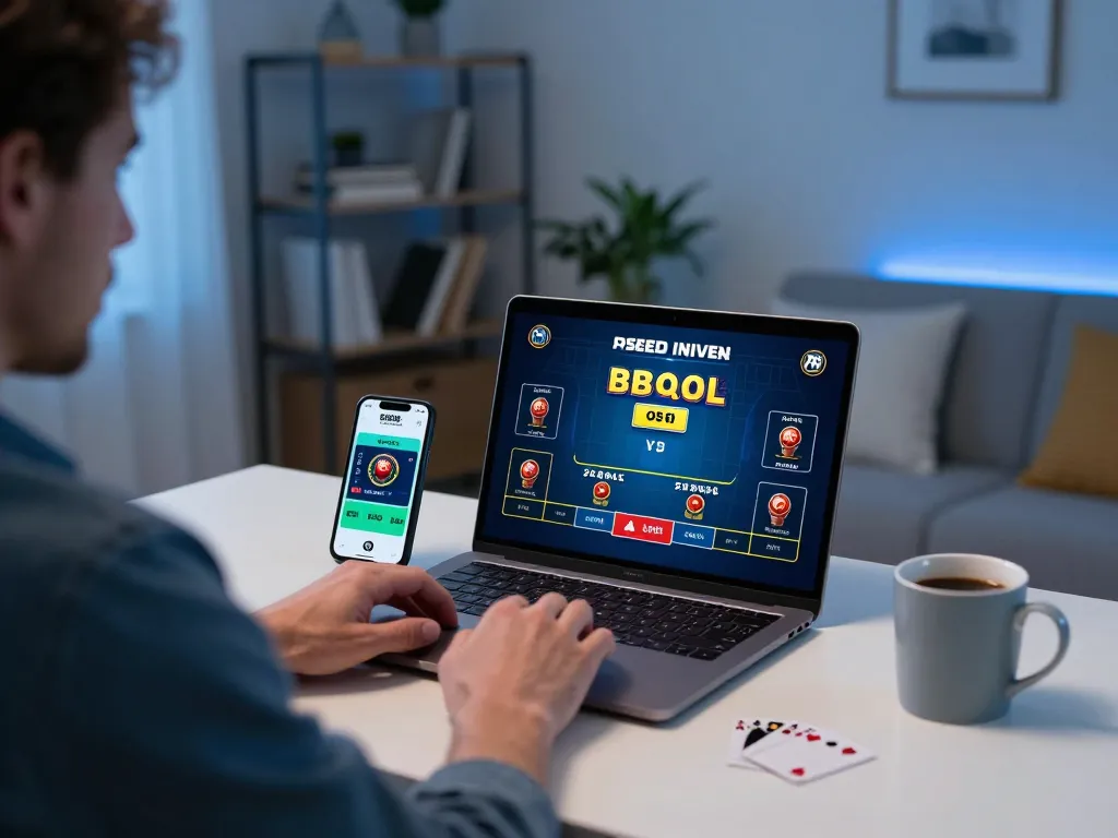 Player enjoying live dealer blackjack on F8bet with modern tech in a cozy home environment.