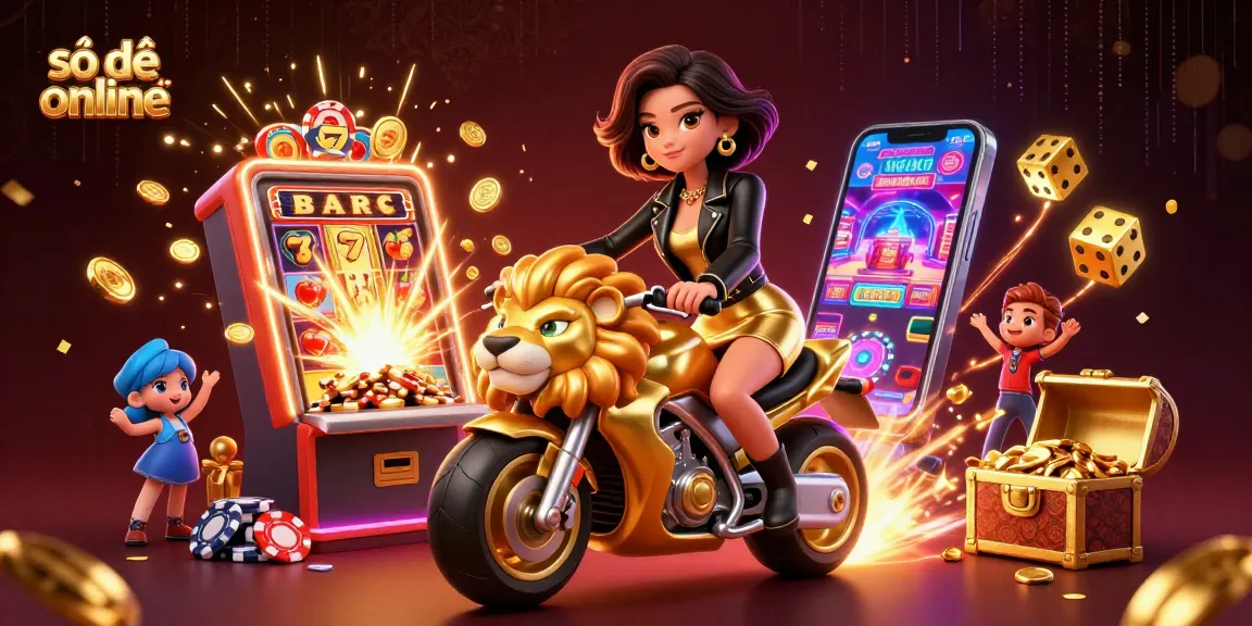 Experience thrilling số đề online action with glamorous woman riding a golden lion, flanked by casino elements.