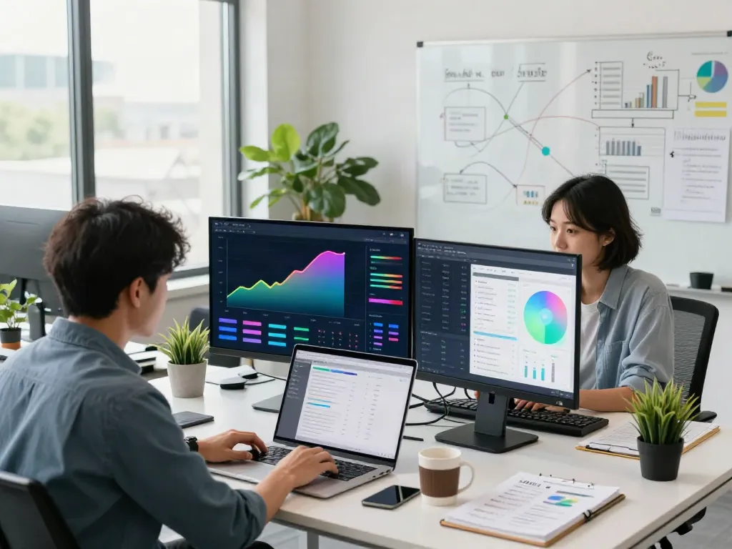 Content strategists utilizing instant indexing strategies in a modern marketing office.