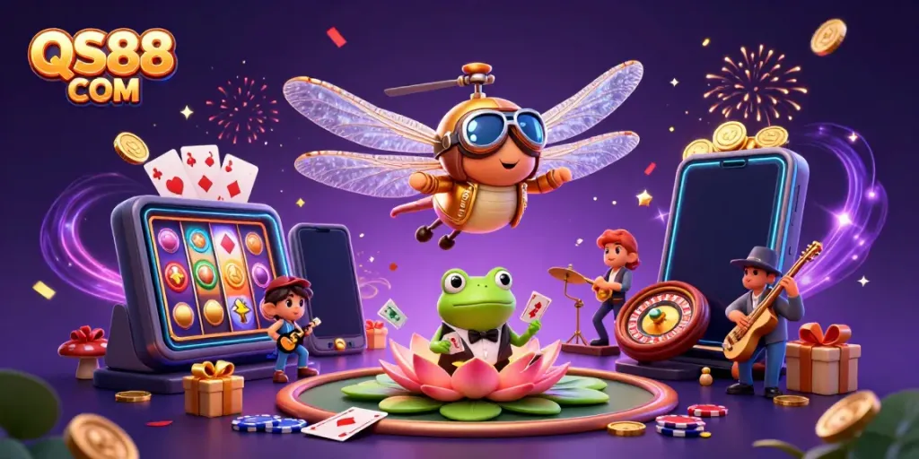 Engage in exciting game experiences at QS88 COM featuring lively casino characters and vivid gambling elements.