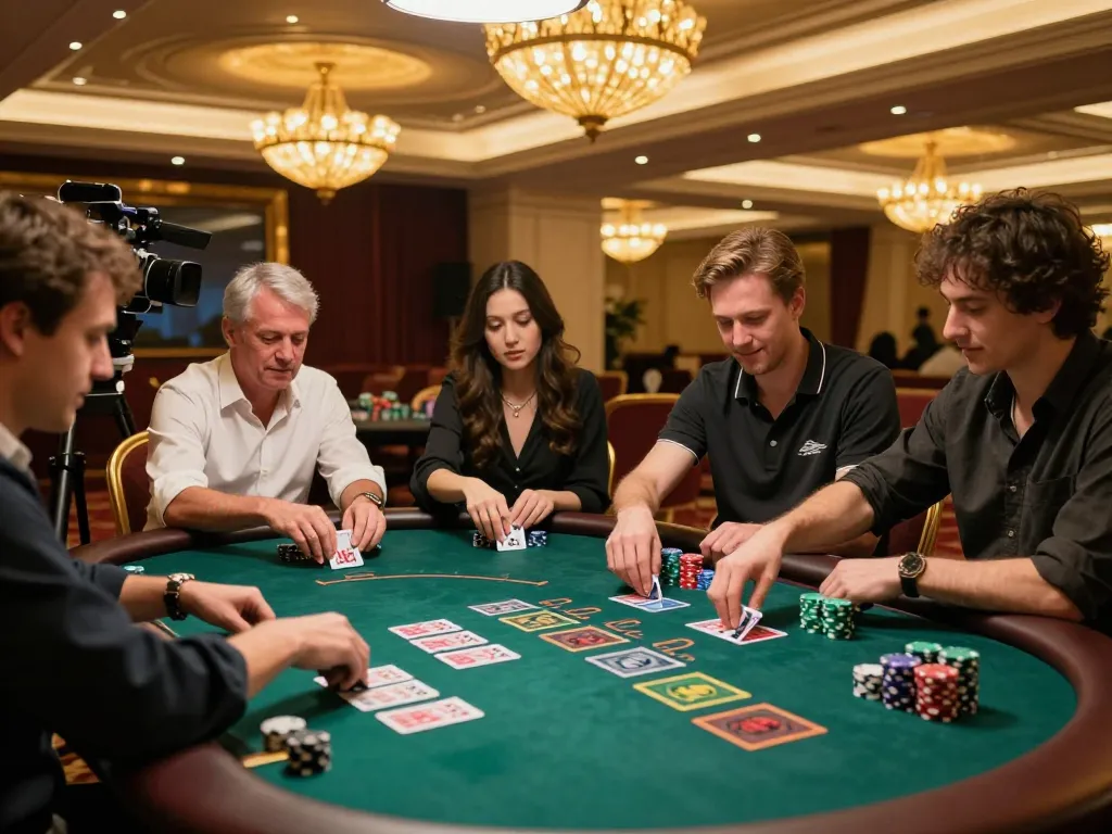 Intense blackjack gameplay at nhà cái HM88 with players strategizing bets at a luxury casino table.