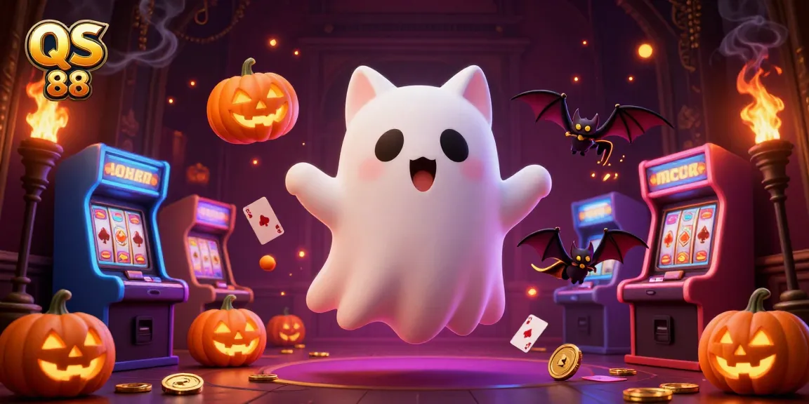 Experience the vibrant casino atmosphere with QS 88 featuring a ghost cat and glowing jack-o-lanterns in an exciting game.
