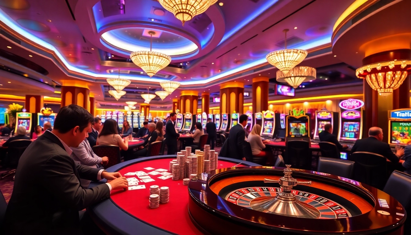 Experience the thrill of gambling at https://sunwin5.org/ with vibrant casino visuals showcasing poker and roulette.