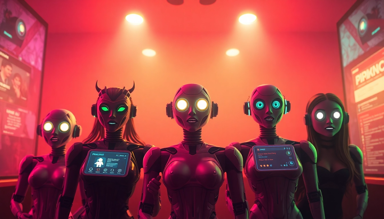 Dynamic scene showcasing the best nsfw ai characters in a vibrant chat room atmosphere.