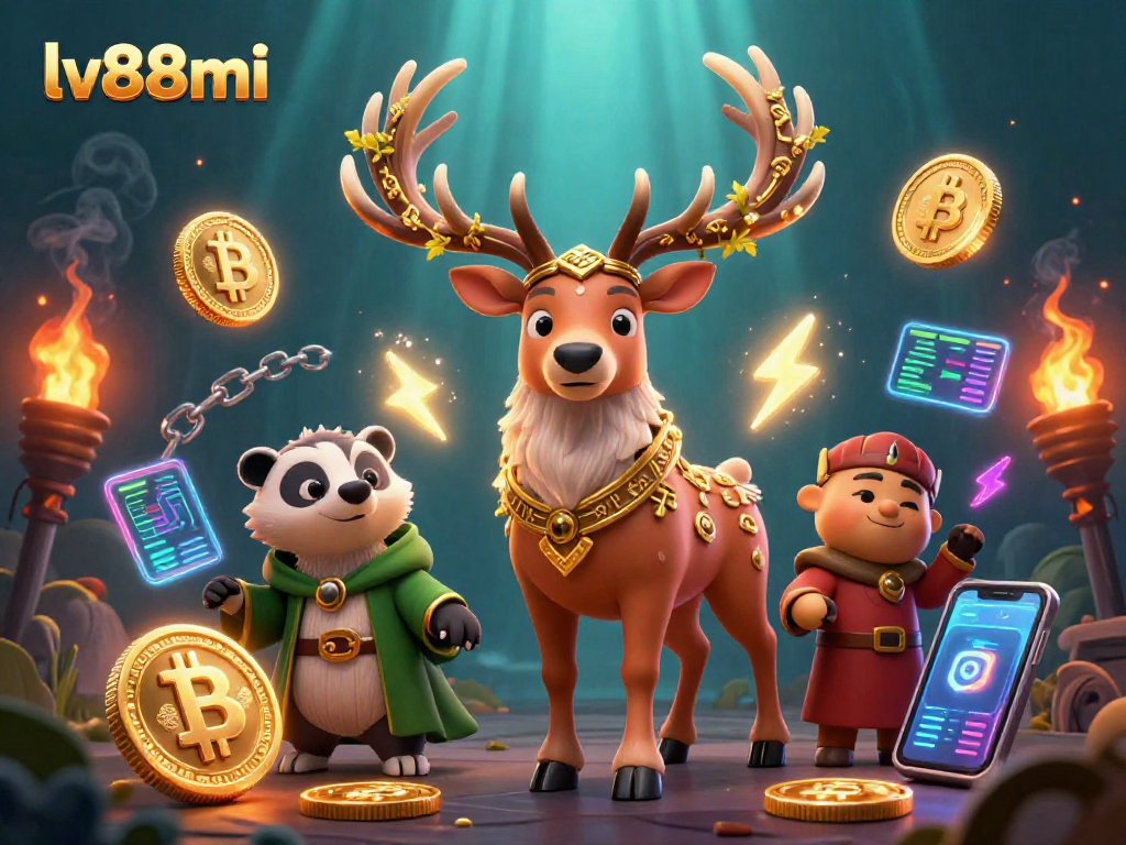 Experience the magic of lv88mi casino with glowing crypto elements and enchanting characters.