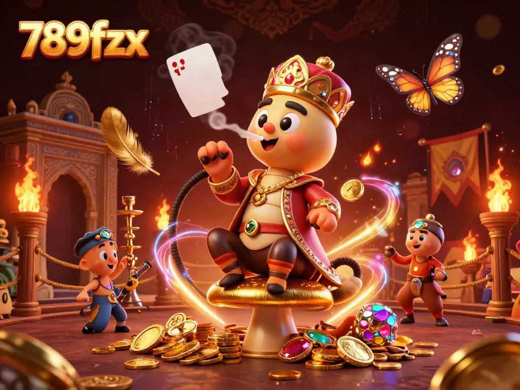 Engage in thrilling gaming at 789fzx with a vibrant 3D illustration showcasing a caterpillar master, luxury elements, and dynamic casino themes.