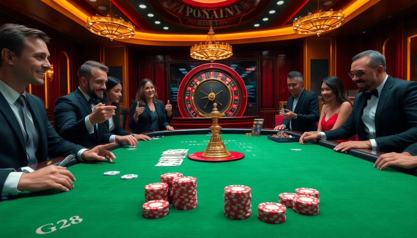 G28 players strategizing at a professional gambling table filled with exciting games and stakes.