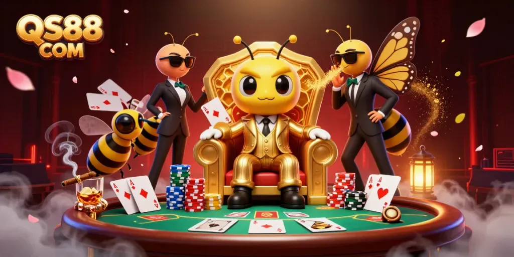 Engage in strategic gameplay with QS88 COM's vibrant casino scene featuring a bumblebee mob boss.